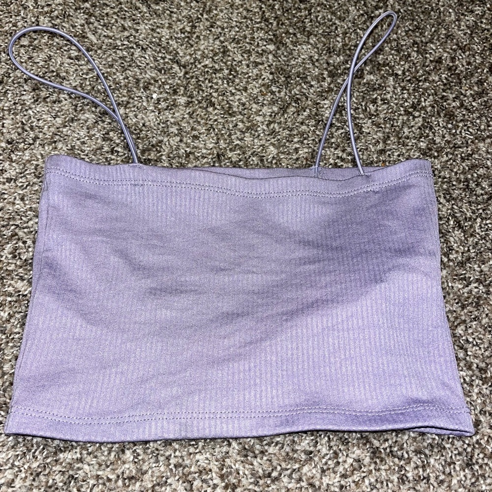 Pull & Bear Seamless ribbed tank top with thin straps Lilac Size Small - Picture 2 of 6